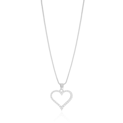 Gargantilha Veneziana Coração Cravejado Cristal Ródio Branco - 45 cm
