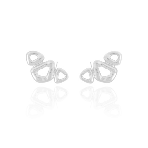 Ear Cuff Orgânico Vazado Liso Ródio Branco