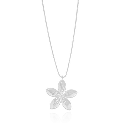 Gargantilha Veneziana Flor 2.0 cm Ródio Branco - 45 cm