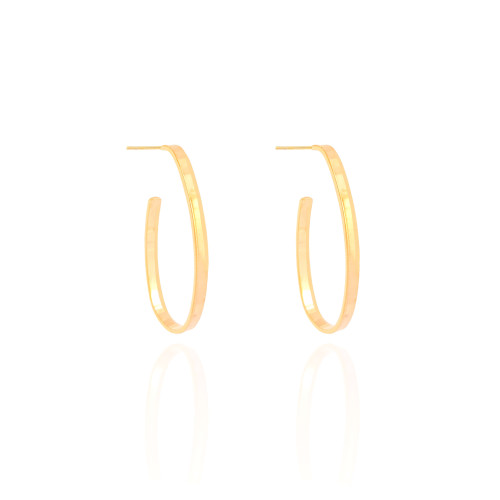Brinco Argola Oval Fio Reto Liso 3.4 cm Banhado a Ouro 18K