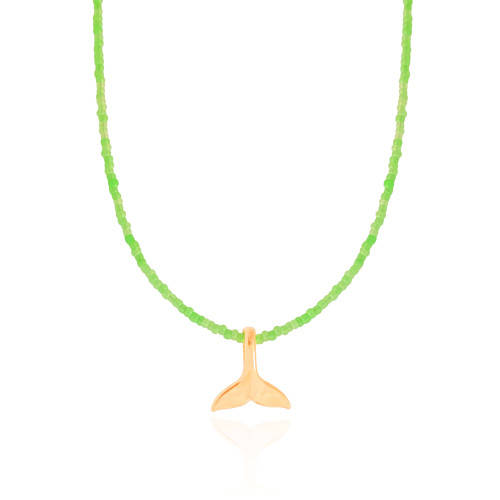 Choker Miçanga Verde Baleia Banhado a Ouro 18K - 32 + 8 cm