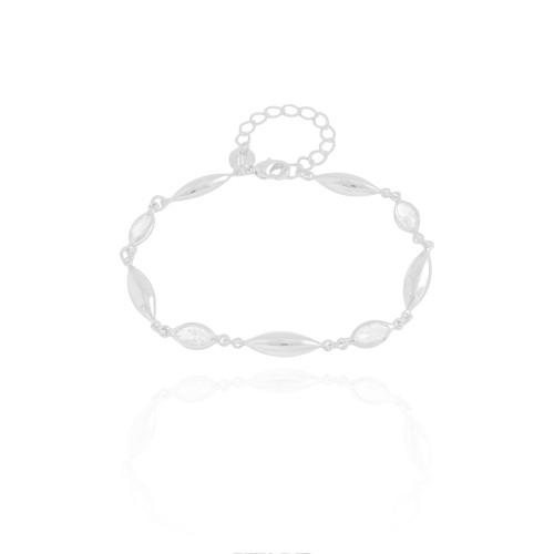 Pulseira Lisa e Zircônias com Cristal Ródio Branco