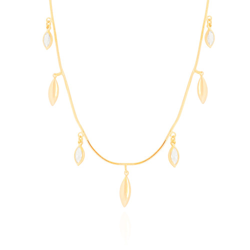Choker Navetes Zircônia com Cristal Banhado a Ouro 18K