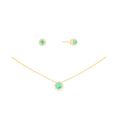 Conjunto Turmalina Cravejado Banhado a Ouro 18K