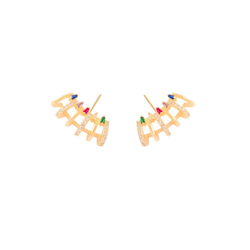 Brinco Ear Cuff Cravejado Colorido Banhado a Ouro 18K