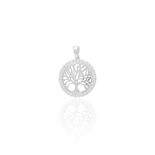 Pingente Árvore da Vida Cravejada Cristal 2.5 cm Ródio Branco