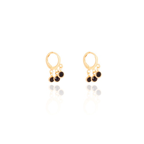 Brinco Argola Pontos de Luz Pretos Banhado a Ouro 18K