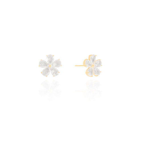 Brinco Flor Cristal Banhado a Ouro 18K