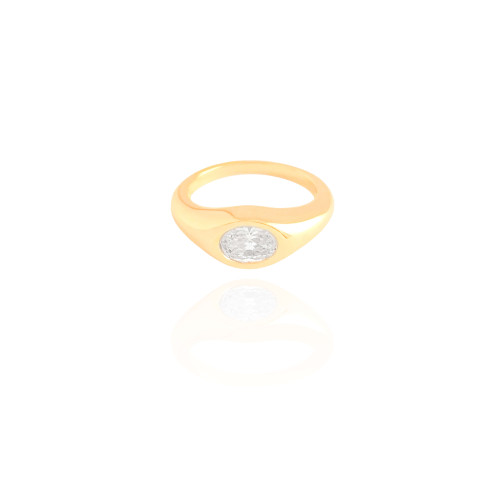 Anel Zirconia Oval Tamanho 13 Banhado a Ouro 18K