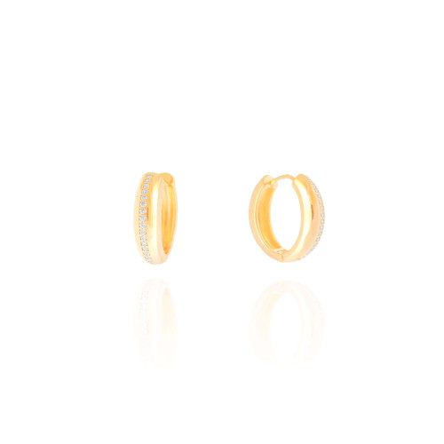 Brinco Argola Lisa Cravejada Cristal Banhado a Ouro 18K