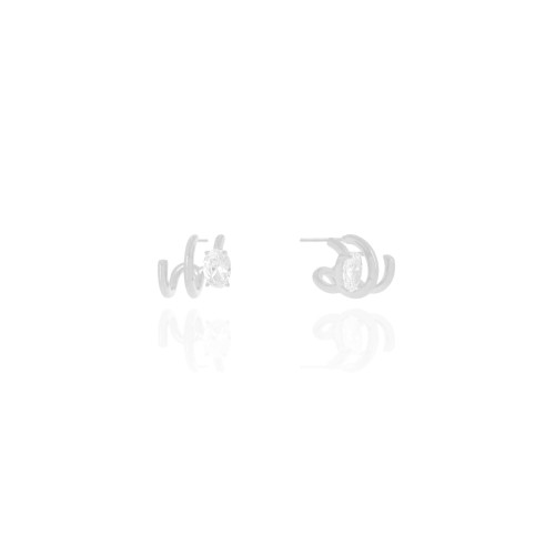 Brinco Três Filetes Ponto de Luz Cristal Ródio Branco