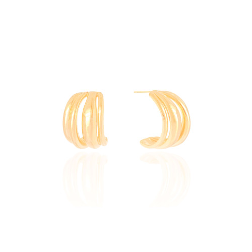 Brinco Argola Quatro Filetes Lisos Banhado a Ouro 18K