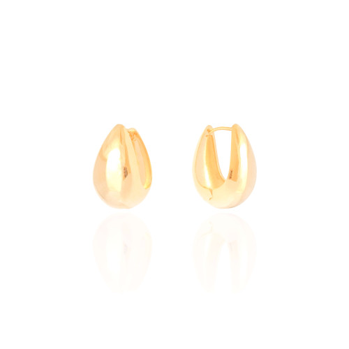 Brinco Argola Click Gota Lisa 2.6 cm Banhado a Ouro 18K