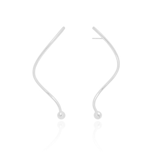 Brinco Fio Espiral Bola Lisa Ródio Branco