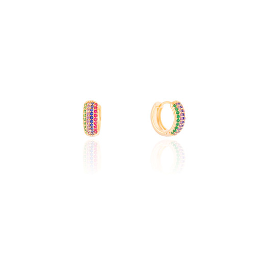 Brinco Argola Cravejada Colorida Banhado a Ouro 18K