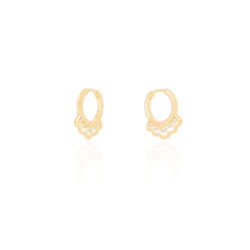 Brinco Argola Click Ponto de Luz Cristal Banhado a Ouro 18K