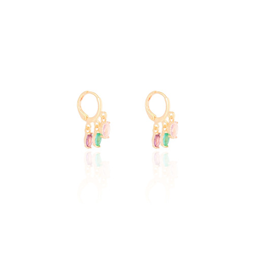 Brinco Argola Cristais Coloridos Banhado a Ouro 18K