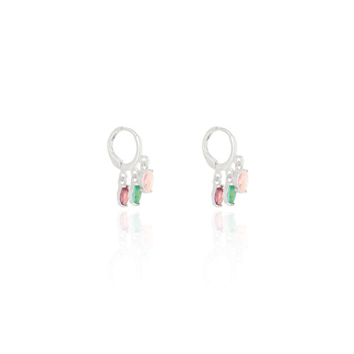 Brinco Argola Cristais Coloridos Ródio Branco