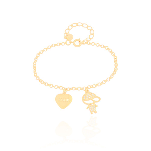 Pulseira Filho Menino Coração com Amor Banhado a Ouro 18K