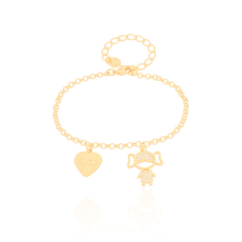 Pulseira Filha Menina Coração com Amor Banhado a Ouro 18K