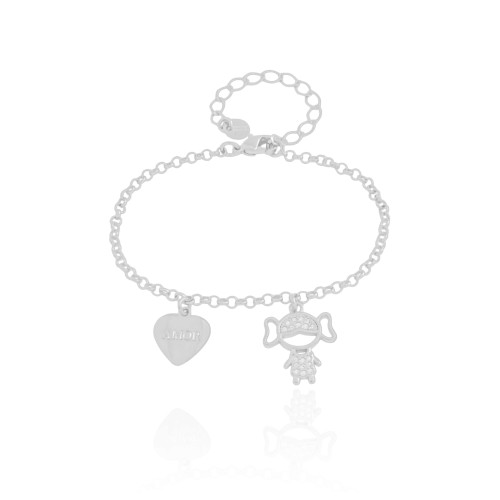 Pulseira Filha Menina Coração com Amor Ródio Branco