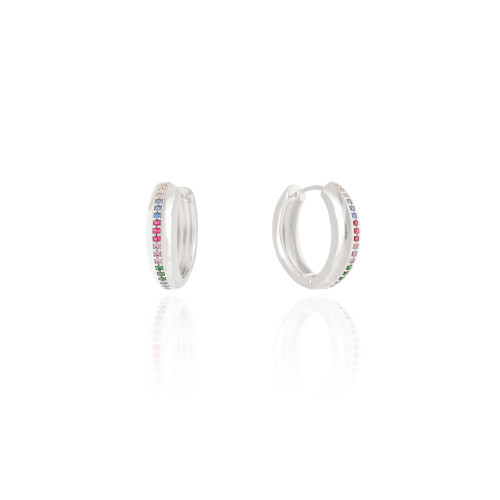 Brinco Argola Cravejada Colorida 1.9 cm Ródio Branco