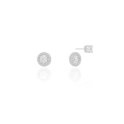 Brinco Ponto de Luz 6 mm Dois em Um Ródio Branco