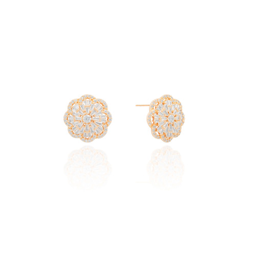 Brinco Flor Cravejado Cristal 1.7 cm Banhado a Ouro 18K