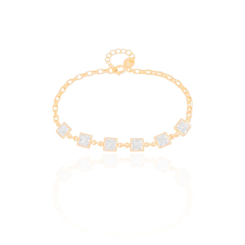 Pulseira Quadrados Cristais Banhado a Ouro 18K
