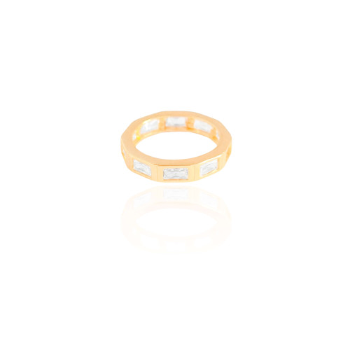 Anel Baguetes Cristal Tamanho 21 Banhado a Ouro 18K