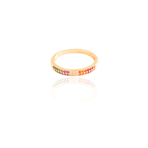 Anel Cravejado Cristal Colorido Tamanho 21 Banhado a Ouro 18K