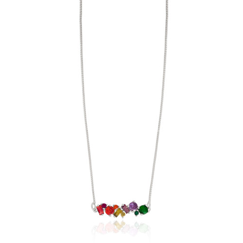 Gargantilha Veneziana Cristal Colorido Ródio Branco