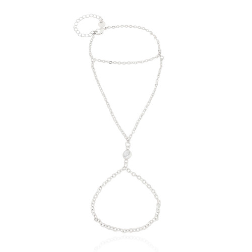 Pulseira Hand Chain com Zircônia Ródio Branco