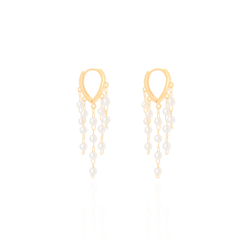Brinco Argola Franja Pérola Banhado a Ouro 18K