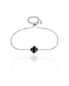 Pulseira Trevo Preto Fecho Gravata Ródio Branco
