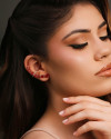 Ear Cuff Pontos de Luz Ovais Rubi Cravejado Cristal Ródio Branco