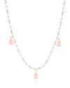 Gargantilha Gomos Gotas Safira Rosa Ródio Branco - 40 cm