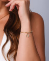 Pulseira Elos Quadrados Ferradura Cravejada Cristal Banhado a Ouro 18K