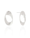 Brinco Oval Torcido Liso Ródio Branco
