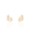 Brinco Ramos Folha Cravejada Cristal Banhado a Ouro 18K