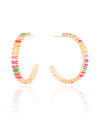 Brinco Argola Zircônias Coloridas Retangular Banhado a Ouro 18K