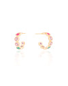 Brinco Meia Argola Redonda Colorida Banhado a Ouro 18K