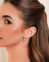 Brinco Argola Detalhada Cravejada Cristal Banhado a Ouro 18K