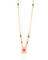 Gargantilha Navetes Coloridos Coração Rosa Banhado a Ouro 18K - 45 cm