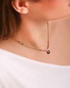Gargantilha Navetes Coloridos Coração Rosa Banhado a Ouro 18K - 45 cm