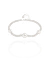 Pulseira Malha Oca Três Bolas Ródio Branco