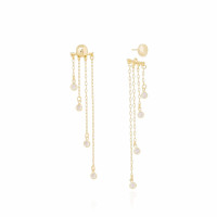 Ear Jacket Redondo Liso Franjas Pontos de Luz Cristal Banhado a Ouro 18K