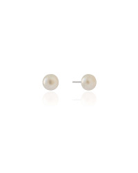 Brinco Pérola Achatada 8 mm Ródio Branco