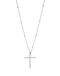 Gargantilha Veneziana Bolinhas Cruz Cravejada Cristal Ródio Branco - 45 cm