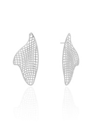 Brinco Orgânico Tela 4.3 cm Ródio Branco